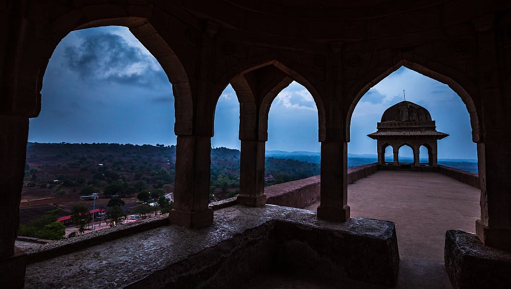 View of monsoon clouds from Rani Rupmati Pavilion in Mandu